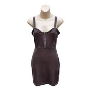 Divided Corset Bra Mauve Mini Velour Bodycon Dress Sz 6 Goth Feminine Sleeveless